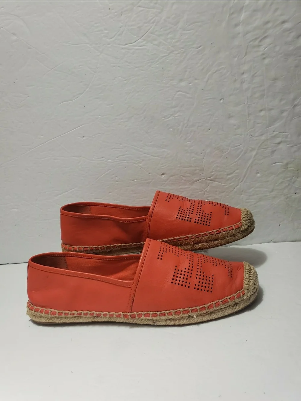 TORY BURCH Leather Perforated Logo Espadrilles Size 11M